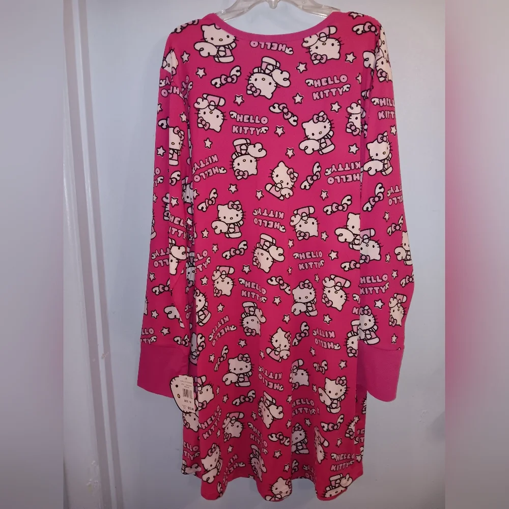 Hello Kitty Pink White Graphic pajamas Nightgown Night Shirt  Long Sleeve 1X